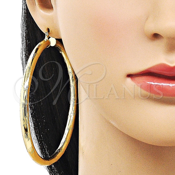 Argolla Extra Grande 02.213.0228.80 Oro Laminado, Diseño de Hueco, Diamantado, Tono Dorado