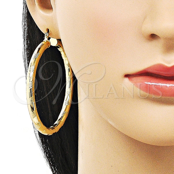 Argolla Grande 02.170.0309.60 Oro Laminado, Diseño de Hueco, Diamantado, Tono Dorado