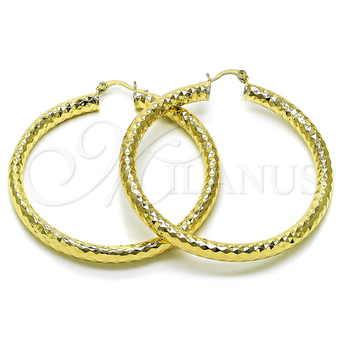 Argolla Grande 02.170.0312.60 Oro Laminado, Diseño de Hueco, Diamantado, Tono Dorado