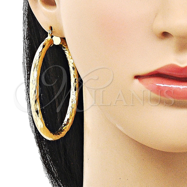 Argolla Grande 02.213.0762.60 Oro Laminado, Diseño de Hueco, Diamantado, Tono Dorado