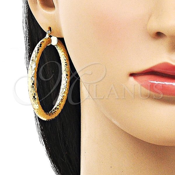 Argolla Grande 02.213.0309.50 Oro Laminado, Diseño de Hueco, Diamantado, Tono Dorado