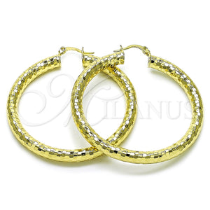 Argolla Grande 02.213.0309.50 Oro Laminado, Diseño de Hueco, Diamantado, Tono Dorado