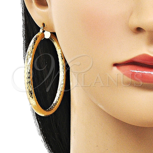 Argolla Grande 02.213.0309.60 Oro Laminado, Diseño de Hueco, Diamantado, Tono Dorado