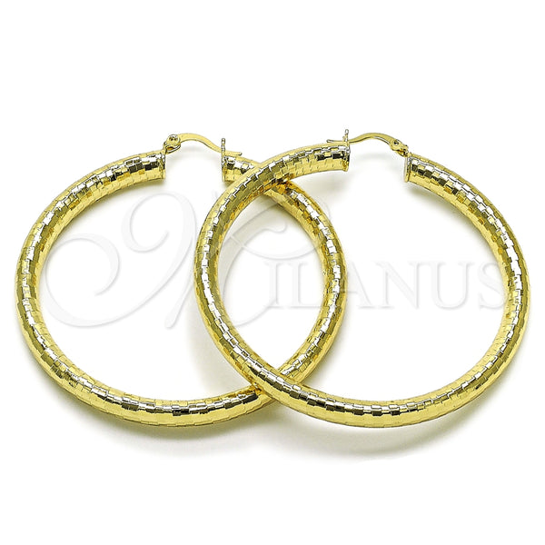 Argolla Grande 02.213.0309.60 Oro Laminado, Diseño de Hueco, Diamantado, Tono Dorado