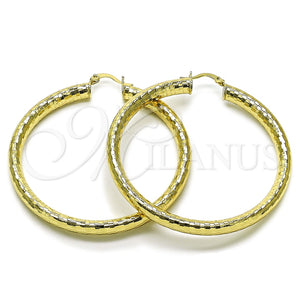 Argolla Grande 02.213.0309.60 Oro Laminado, Diseño de Hueco, Diamantado, Tono Dorado