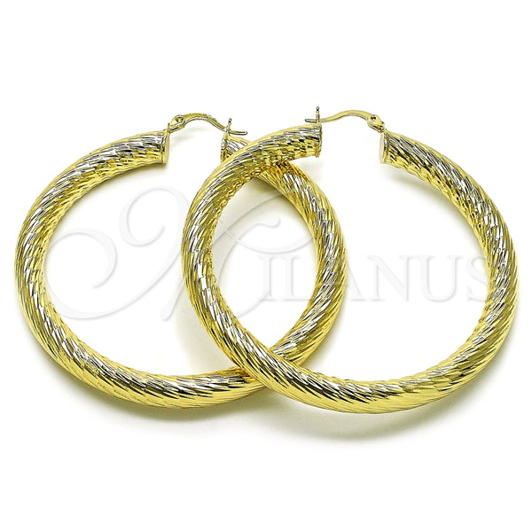 Argolla Grande 02.213.0769.60 Oro Laminado, Diseño de Hueco, Diamantado, Tono Dorado