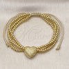 Pulsera Bolo Ajustable 03.341.0231.11 Oro Laminado, Diseño de Corazón y Bola, Mate, Tono Dorado (09 MM Thickness, 11 Inches Length)