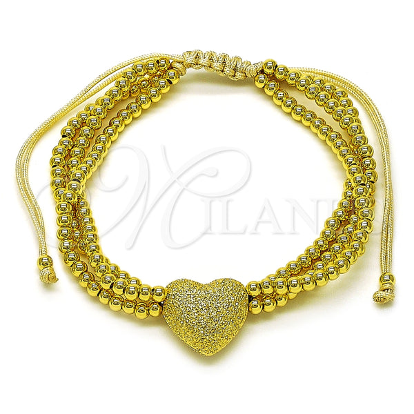 Pulsera Bolo Ajustable 03.341.0231.11 Oro Laminado, Diseño de Corazón y Bola, Mate, Tono Dorado (09 MM Thickness, 11 Inches Length)