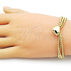 Pulsera Bolo Ajustable 03.341.0232.11 Oro Laminado, Diseño de Corazón y Bola, Pulido, Tono Dorado (09 MM Thickness, 11 Inches Length)