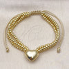 Pulsera Bolo Ajustable 03.341.0232.11 Oro Laminado, Diseño de Corazón y Bola, Pulido, Tono Dorado (09 MM Thickness, 11 Inches Length)