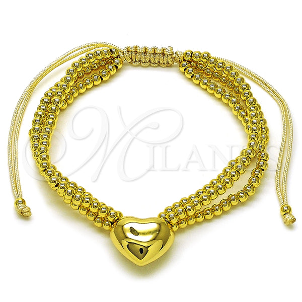 Pulsera Bolo Ajustable 03.341.0232.11 Oro Laminado, Diseño de Corazón y Bola, Pulido, Tono Dorado (09 MM Thickness, 11 Inches Length)