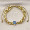 Pulsera Bolo Ajustable 03.341.0234.11 Oro Laminado, Diseño de Corazón y Bola, con Turquoise Zirconia Cubica, Pulido, Dos Tonos (09 MM Thickness, 11 Inches Length)