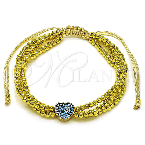 Pulsera Bolo Ajustable 03.341.0234.11 Oro Laminado, Diseño de Corazón y Bola, con Turquoise Zirconia Cubica, Pulido, Dos Tonos (09 MM Thickness, 11 Inches Length)