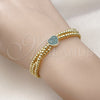 Pulsera Bolo Ajustable 03.341.0234.1.11 Oro Laminado, Diseño de Corazón y Bola, con Verde Micro Pave, Pulido, Dos Tonos (09 MM Thickness, 11 Inches Length)