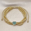Pulsera Bolo Ajustable 03.341.0234.1.11 Oro Laminado, Diseño de Corazón y Bola, con Verde Micro Pave, Pulido, Dos Tonos (09 MM Thickness, 11 Inches Length)