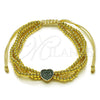 Pulsera Bolo Ajustable 03.341.0234.1.11 Oro Laminado, Diseño de Corazón y Bola, con Verde Micro Pave, Pulido, Dos Tonos (09 MM Thickness, 11 Inches Length)