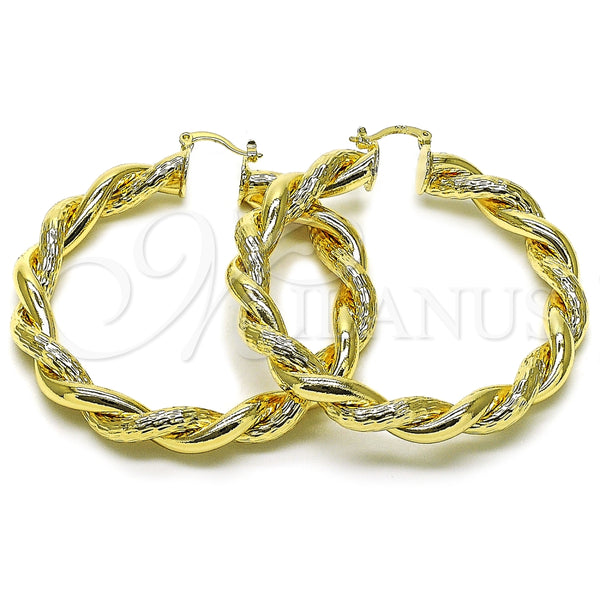 Argolla Grande 02.170.0482.60 Oro Laminado, Diseño de Torcido y Hueco, Diamantado, Tono Dorado
