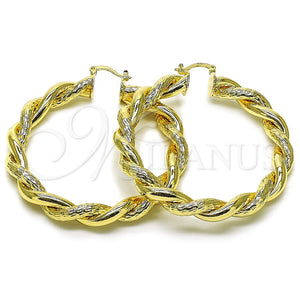 Argolla Grande 02.170.0482.60 Oro Laminado, Diseño de Torcido y Hueco, Diamantado, Tono Dorado