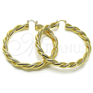 Argolla Extra Grande 02.170.0490.70 Oro Laminado, Diseño de Torcido y Hueco, Diamantado, Tono Dorado