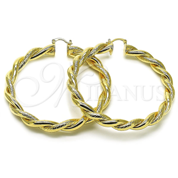 Argolla Extra Grande 02.170.0490.70 Oro Laminado, Diseño de Torcido y Hueco, Diamantado, Tono Dorado