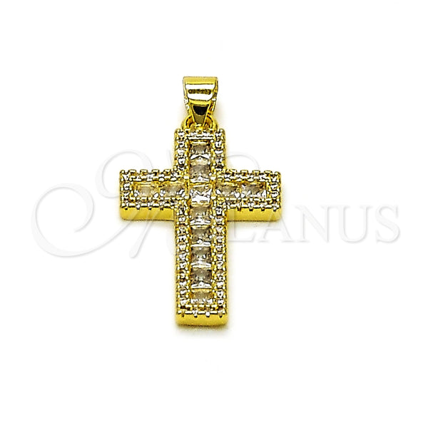 Dije Elegante 05.341.0103.2 Oro Laminado, Diseño de Cruz, con Zirconia Cubica Blanca y Micro Pave Blanca, Pulido, Tono Dorado