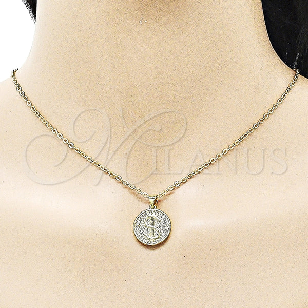 Dije Elegante 05.341.0107 Oro Laminado, Diseño de Dinero, con Blanca Micro Pave, Pulido, Tono Dorado