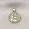 Dije Elegante 05.341.0107 Oro Laminado, Diseño de Dinero, con Blanca Micro Pave, Pulido, Tono Dorado