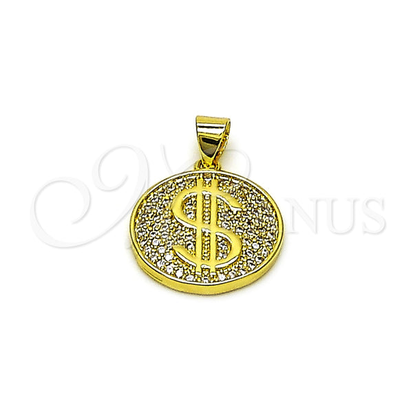 Dije Elegante 05.341.0107 Oro Laminado, Diseño de Dinero, con Blanca Micro Pave, Pulido, Tono Dorado