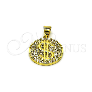Dije Elegante 05.341.0107 Oro Laminado, Diseño de Dinero, con Blanca Micro Pave, Pulido, Tono Dorado