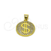 Dije Elegante 05.341.0107 Oro Laminado, Diseño de Dinero, con Blanca Micro Pave, Pulido, Tono Dorado