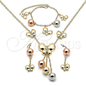 Collar, Pulsera, Dije y Anillo 06.372.0084 Oro Laminado, Diseño de Mariposa y Bola, con Blanca Cristal, Pulido, Tres Tonos