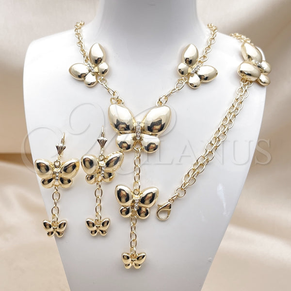 Collar, Pulsera, Dije y Anillo 06.372.0085 Oro Laminado, Diseño de Mariposa y Rolo, con Blanca Cristal, Pulido, Tono Dorado
