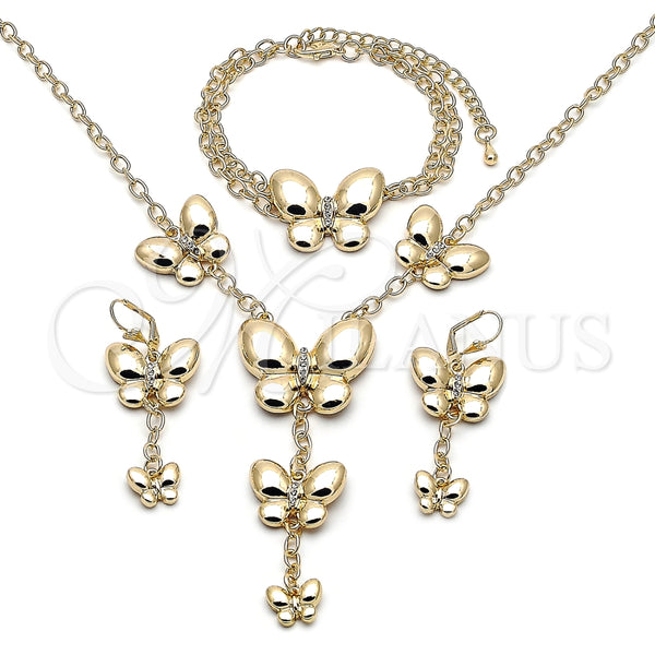 Collar, Pulsera, Dije y Anillo 06.372.0085 Oro Laminado, Diseño de Mariposa y Rolo, con Blanca Cristal, Pulido, Tono Dorado