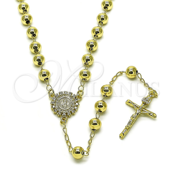 Rosario Mediano 09.213.0048.24 Oro Laminado, Diseño de Guadalupe y Cruz, con Blanca Zirconia Cubica, Pulido, Tono Dorado