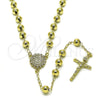 Rosario Mediano 09.213.0048.24 Oro Laminado, Diseño de Guadalupe y Cruz, con Blanca Zirconia Cubica, Pulido, Tono Dorado