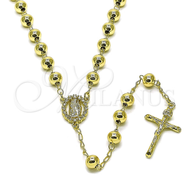 Rosario Mediano 09.213.0049.24 Oro Laminado, Diseño de Guadalupe y Cruz, con Zirconia Cubica Blanca, Pulido, Tono Dorado