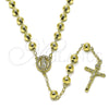 Rosario Mediano 09.213.0049.24 Oro Laminado, Diseño de Guadalupe y Cruz, con Zirconia Cubica Blanca, Pulido, Tono Dorado