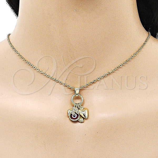Dije Elegante 05.213.0168 Oro Laminado, Diseño de Corazón y Manos, con Granate Cristal, Pulido, Tono Dorado