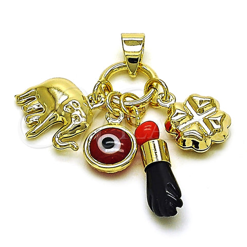 Dije Elegante 05.213.0170 Oro Laminado, Diseño de Manos y Trébol de Cuatro Hojas, con Cristal Granate y Negro, Pulido, Tono Dorado