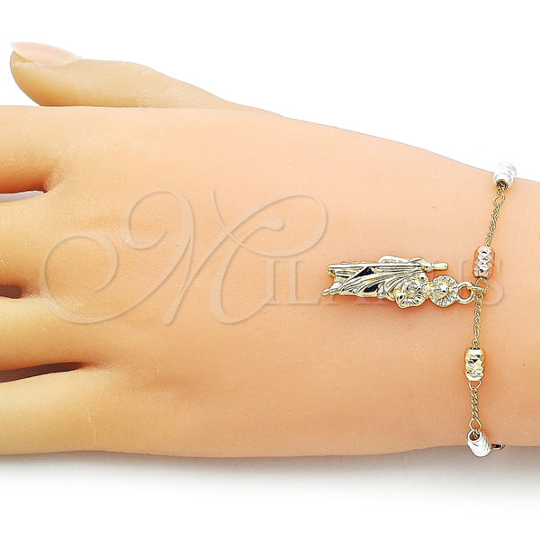 Rosario de Pulsera 09.253.0077.08 Oro Laminado, Diseño de San Judas y Figaro, Diamantado, Tres Tonos