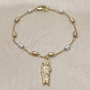 Rosario de Pulsera 09.253.0077.08 Oro Laminado, Diseño de San Judas y Figaro, Diamantado, Tres Tonos