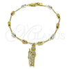 Rosario de Pulsera 09.253.0077.08 Oro Laminado, Diseño de San Judas y Figaro, Diamantado, Tres Tonos