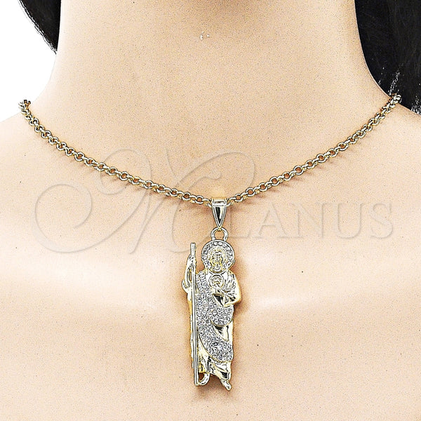 Dije Religioso 05.411.0060 Oro Laminado, Diseño de San Judas, con Blanca Cristal, Pulido, Tono Dorado