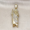 Dije Religioso 05.411.0060 Oro Laminado, Diseño de San Judas, con Blanca Cristal, Pulido, Tono Dorado