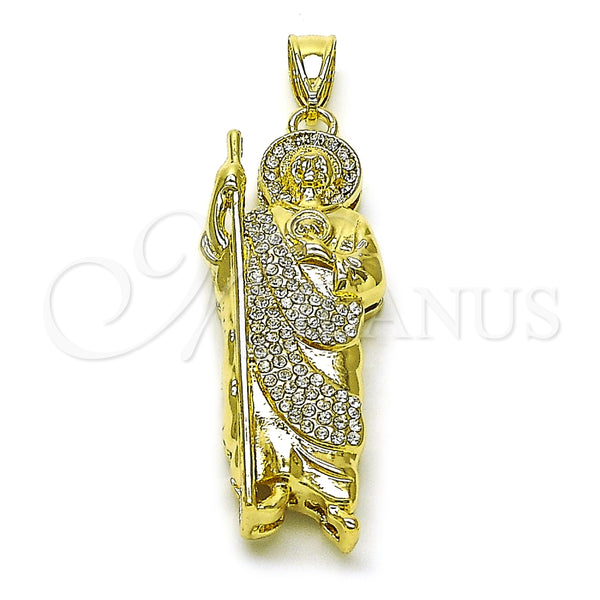 Dije Religioso 05.411.0060 Oro Laminado, Diseño de San Judas, con Blanca Cristal, Pulido, Tono Dorado