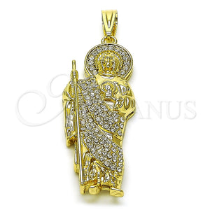 Dije Religioso 05.411.0061 Oro Laminado, Diseño de San Judas, con Blanca Cristal, Pulido, Tono Dorado