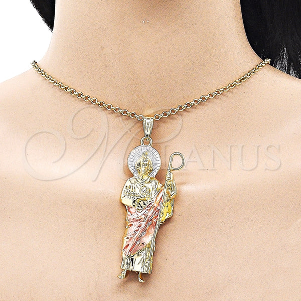 Dije Religioso 05.411.0066 Oro Laminado, Diseño de San Judas, Pulido, Tres Tonos