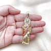 Dije Religioso 05.411.0067 Oro Laminado, Diseño de San Judas y Llave Griega, con Blanca Cristal, Pulido, Tres Tonos