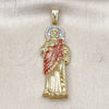 Dije Religioso 05.411.0067 Oro Laminado, Diseño de San Judas y Llave Griega, con Blanca Cristal, Pulido, Tres Tonos