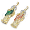 Dije Religioso 05.411.0067 Oro Laminado, Diseño de San Judas y Llave Griega, con Blanca Cristal, Pulido, Tres Tonos